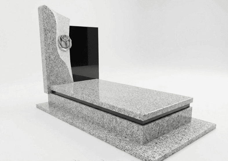 G603 Granite Monument with Black Accents & Rose Engraved Upright Headstone thumbnail 2