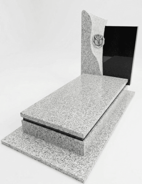 G603 Granite Monument with Black Accents & Rose Engraved Upright Headstone thumbnail 3