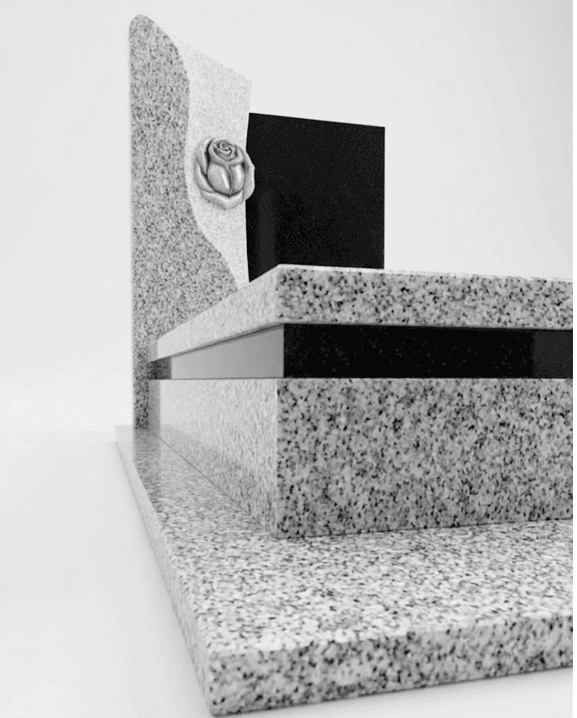 G603 Granite Monument with Black Accents & Rose Engraved Upright Headstone thumbnail 4